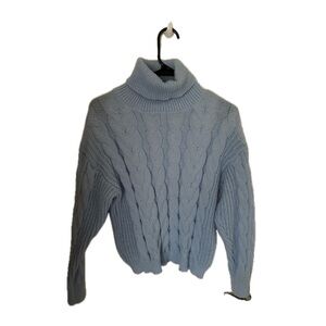 SHEIN Light Blue Cable Knit Turtleneck Sweater
